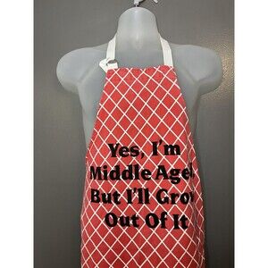 Vintage Russ Berrie Middle Aged Bib Apron Red Cotton One Size Adult Kitchen
